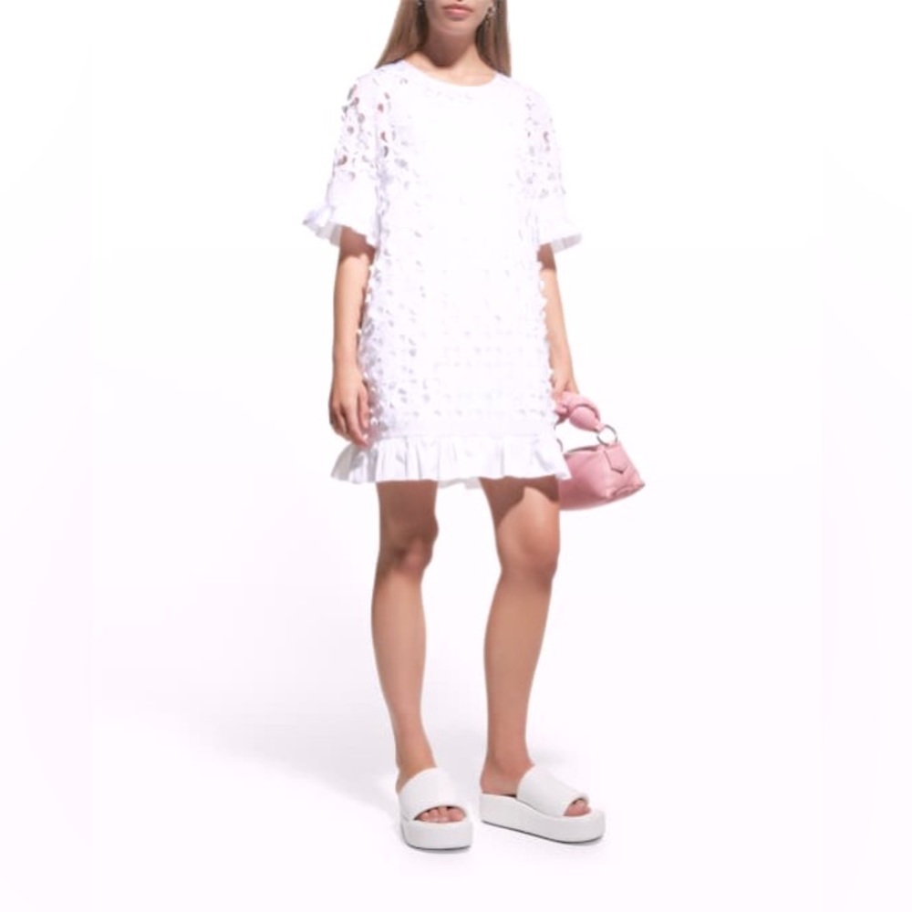 PASKAL Laser-Cut Heart Ruffled Trim Shift Dress